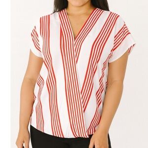 Talbots Women's blouse Faux Wrap Striped Top White Red Size MP short sleeve top